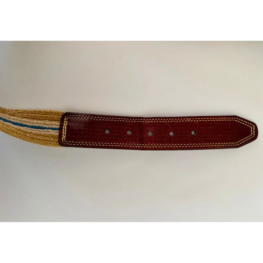 Martin‎ Dingman Old Money Sz 35 Preppy Woven Canvas & Italian Leather Belt Blue